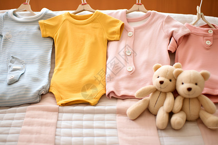 室内时尚可爱的婴儿衣物背景图片