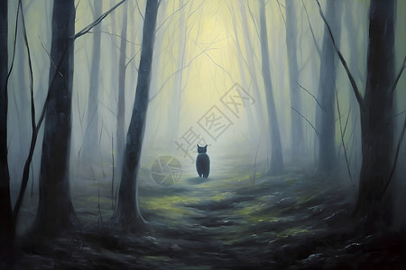 森林雾霾中的小猫背景图片