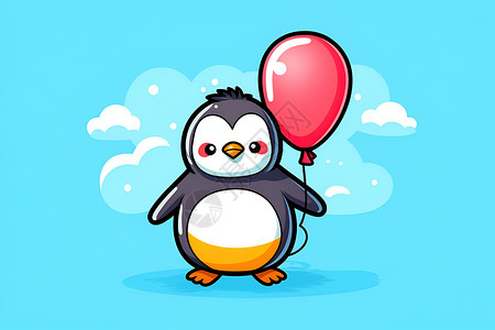 拿着气球的小企鹅背景图片