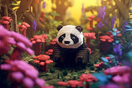 创意的积木熊猫背景图片