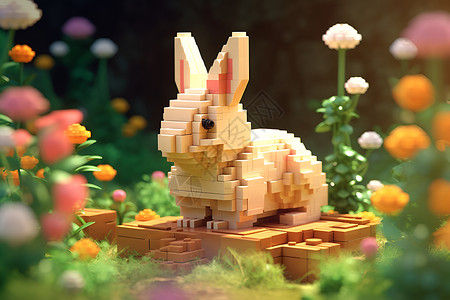森林中的积木兔子背景图片