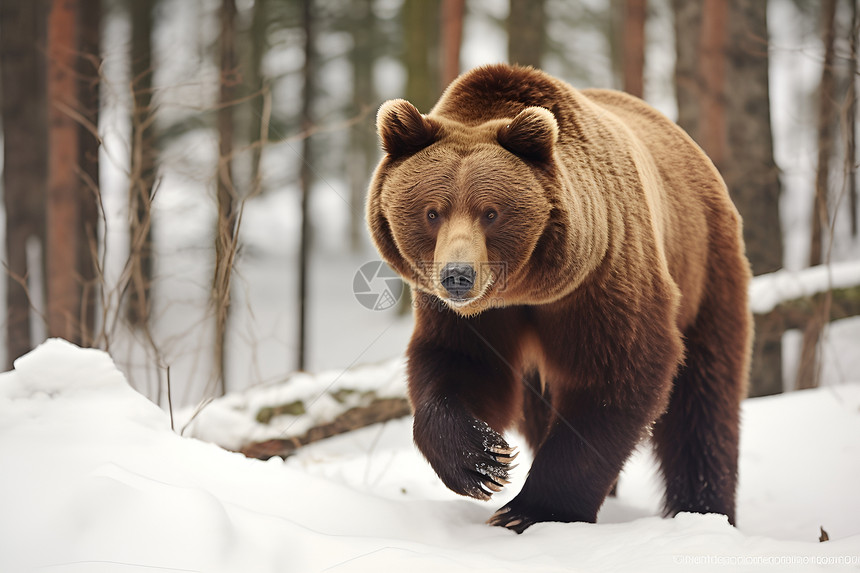 冬天树林中的狗熊图片