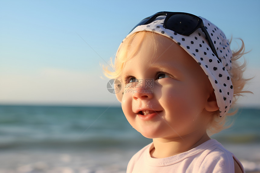 小女孩在海滩上图片