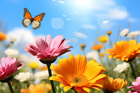 蝴蝶翩翩飞舞在花丛中背景图片