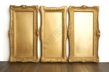 木制画框三个金色镶框设计图片