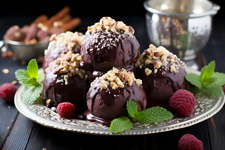 巧克力莓果食物松露高清图片