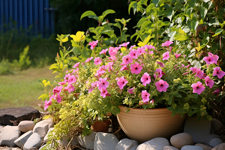 粉红色花朵的盆栽植物背景图片