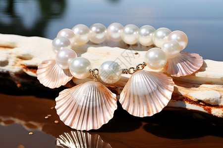 美丽的珍珠贝壳手链高清图片