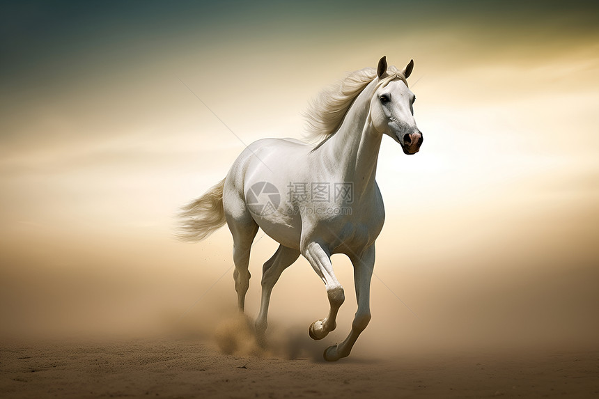 自由奔跑的白马图片