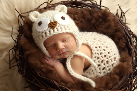 可爱的宝宝毛绒帽子高清图片