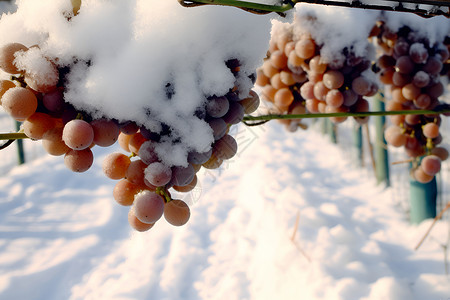 葡萄酒收获冰雪中的葡萄背景