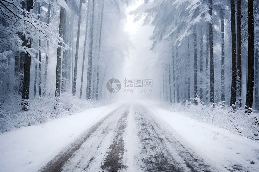 冬日森林之路图片