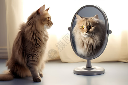 猫咪看镜子背景图片
