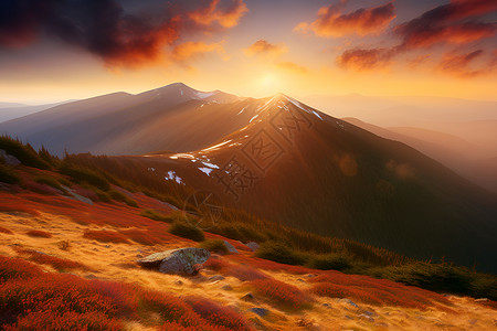 峰峦雄伟山峰夕阳下的山峰 画背景