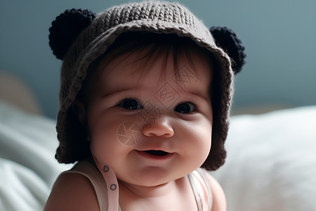 一个可爱的宝宝戴着帽子高清图片