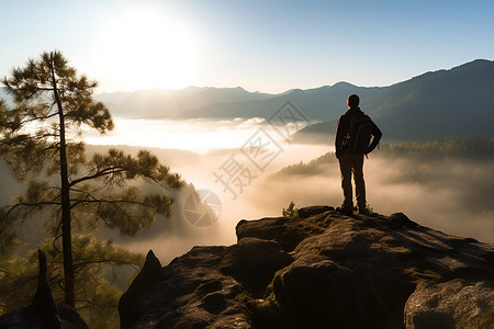 的成年男子征服高峰的男人背景