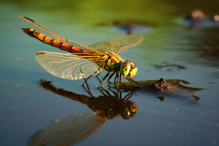 湖面的蜻蜓背景图片