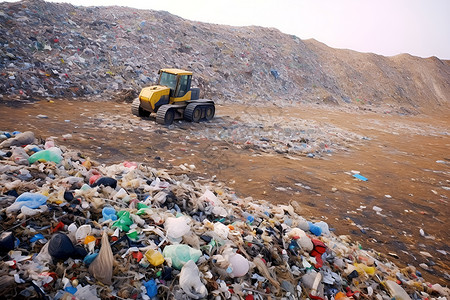 废物堆中的推土机背景图片