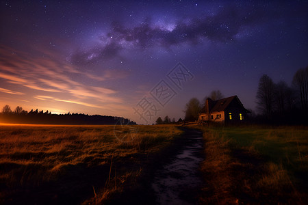 星空下的田野背景图片