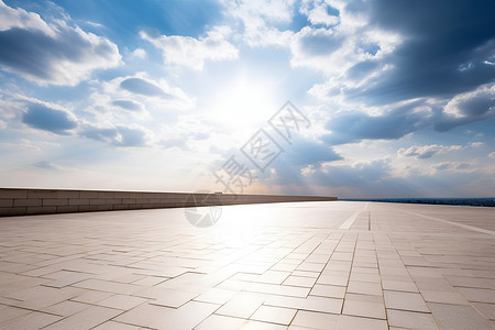 大理石广场蓝天下的瓷砖地面背景