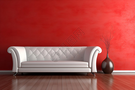 红墙白沙发背景图片