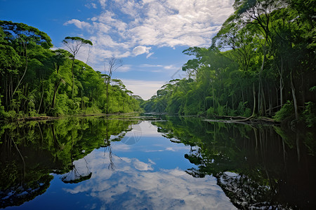 亚马逊背景天空下的热带雨林背景