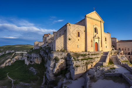 岩石中教堂位于悬崖上的城堡背景