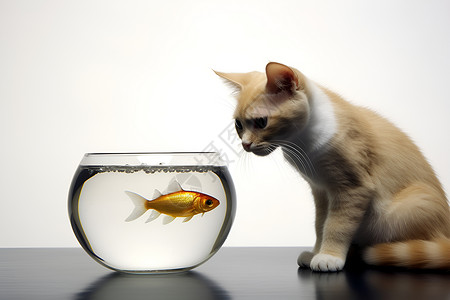 猫咪看着鱼缸背景图片
