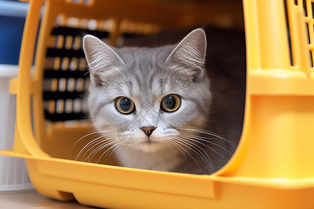 黄色猫砂盒笼子动物高清图片