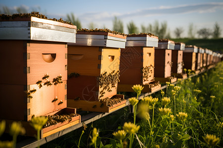 蜂蜜养殖田园中的蜜蜂王国背景