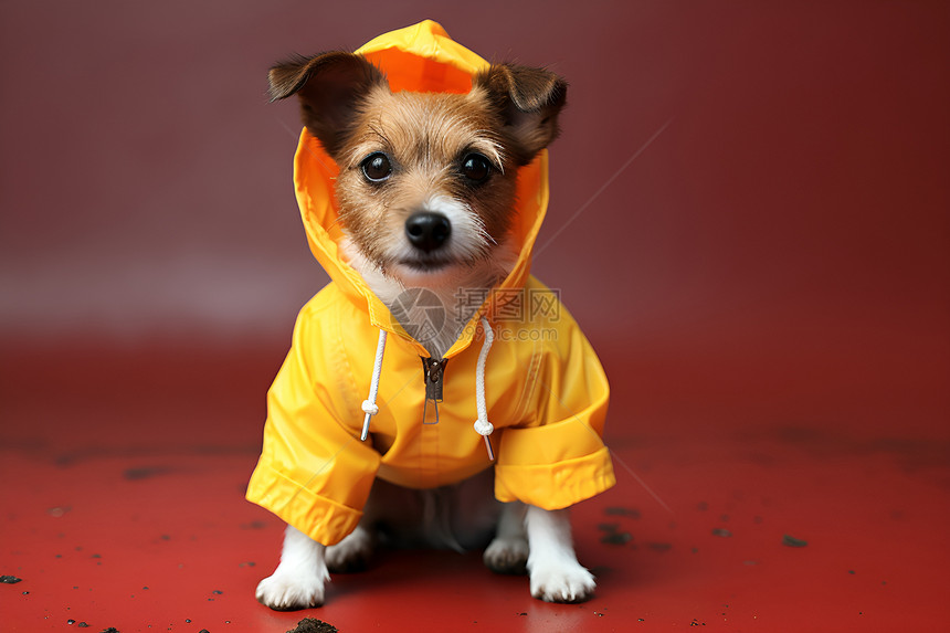 小狗穿着黄色雨衣图片