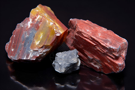天然矿石鲜红与明黄的石块.背景