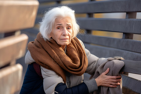 孤独的老人女士围巾高清图片