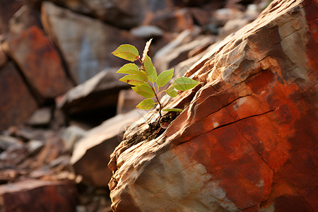 小植物从岩石中长出高清图片