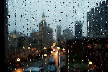 窗外雨夜背景是建筑物哑光画高清图片