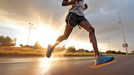 短跑长跑比赛男子在道路上奔跑背景