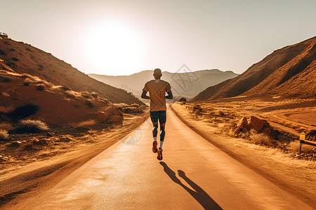 沙漠里的长跑运动员背景图片