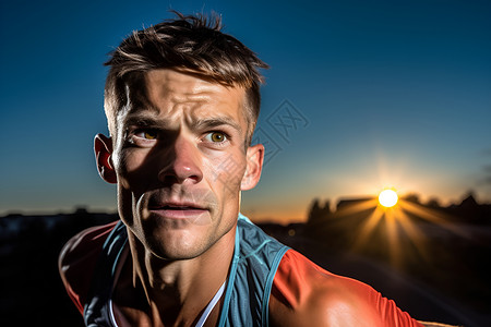 运动员在日出下奔跑背景图片