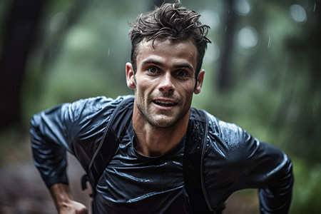 运动员奔跑在雨中背景图片