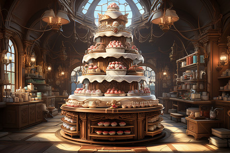 巧克力蛋糕装饰巨大的巧克力蛋糕插画