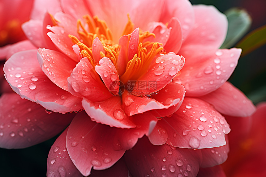 粉色花朵上的水珠图片