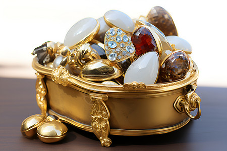 珍宝盒黄金与珠宝背景图片