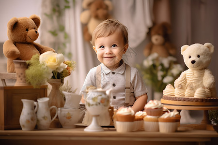 蛋糕和小男孩背景图片