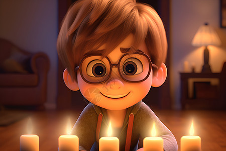 蜡烛前的小男孩背景图片