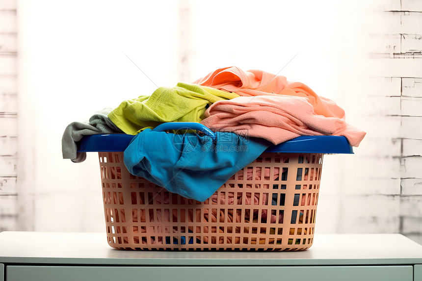 洗衣篮中的衣服图片