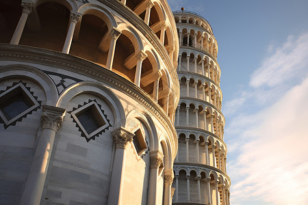 意大利斜塔矗立于天空之下高清图片