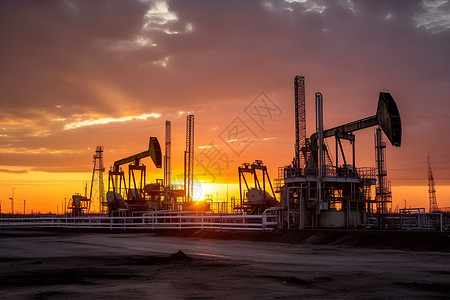 塔里木油田日落中的油井背景