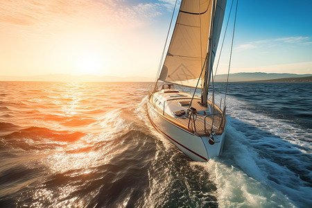 帆船海洋素材大海上的日出背景