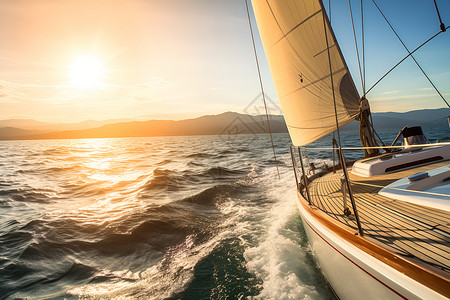 海洋日出中的帆船背景图片