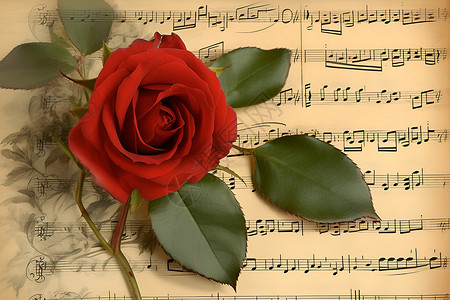 乐谱上面的玫瑰花背景图片